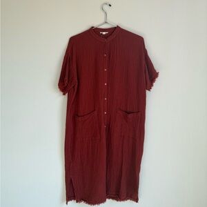 EILEEN FISHER ORGANIC COTTON GAUZE MANDARIN COLLAR DRESS COPPER RUST SMALL NWOT